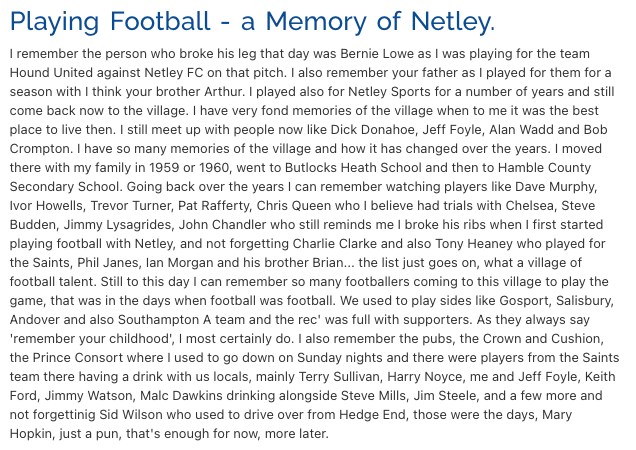 Shared Netley Village Stories - Football