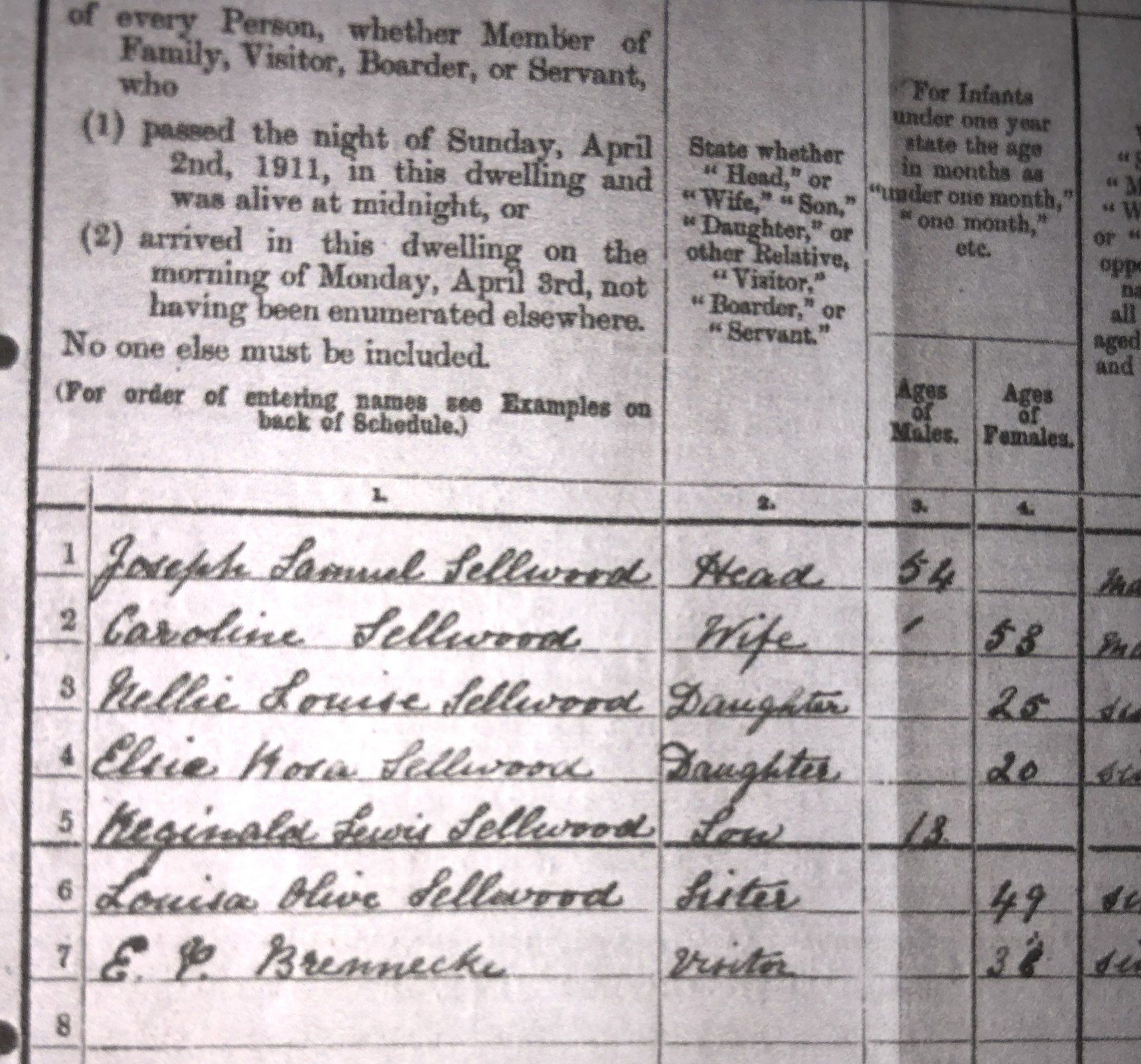 1911 Census for the Sellwood Family, Hartfield Cottage Past Lives + Times of Netley Village - Sellwood