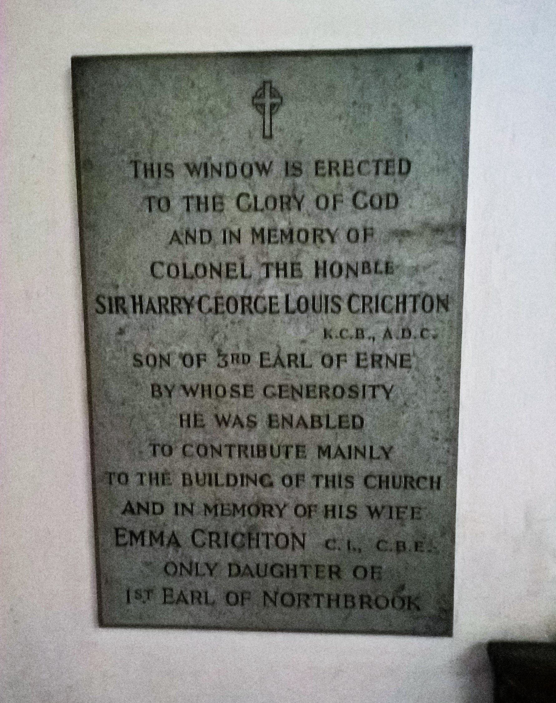 Sir Harry George Louis Crichton Memorial Plaque