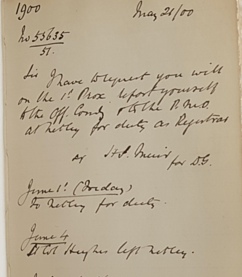 Francis Treherne posted to Netley Diary Entry 1900