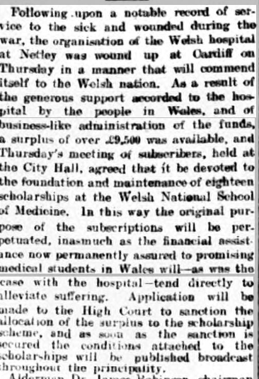 Wind up of Welsh Hospital at Netley 1919