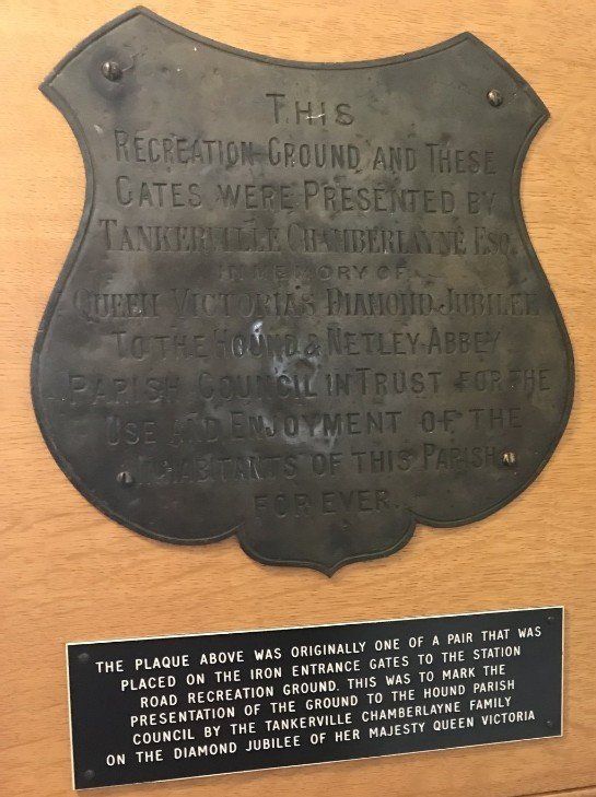 Brass Shield originally on Recreation Ground Gates Netley