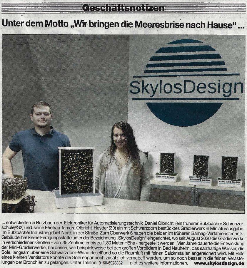 Mini-Gradierwerke in der Butzbacher Zeitung vom 31.10.2020 Unter dem Motto: Wir bringen die Meeresbrise nach Hause