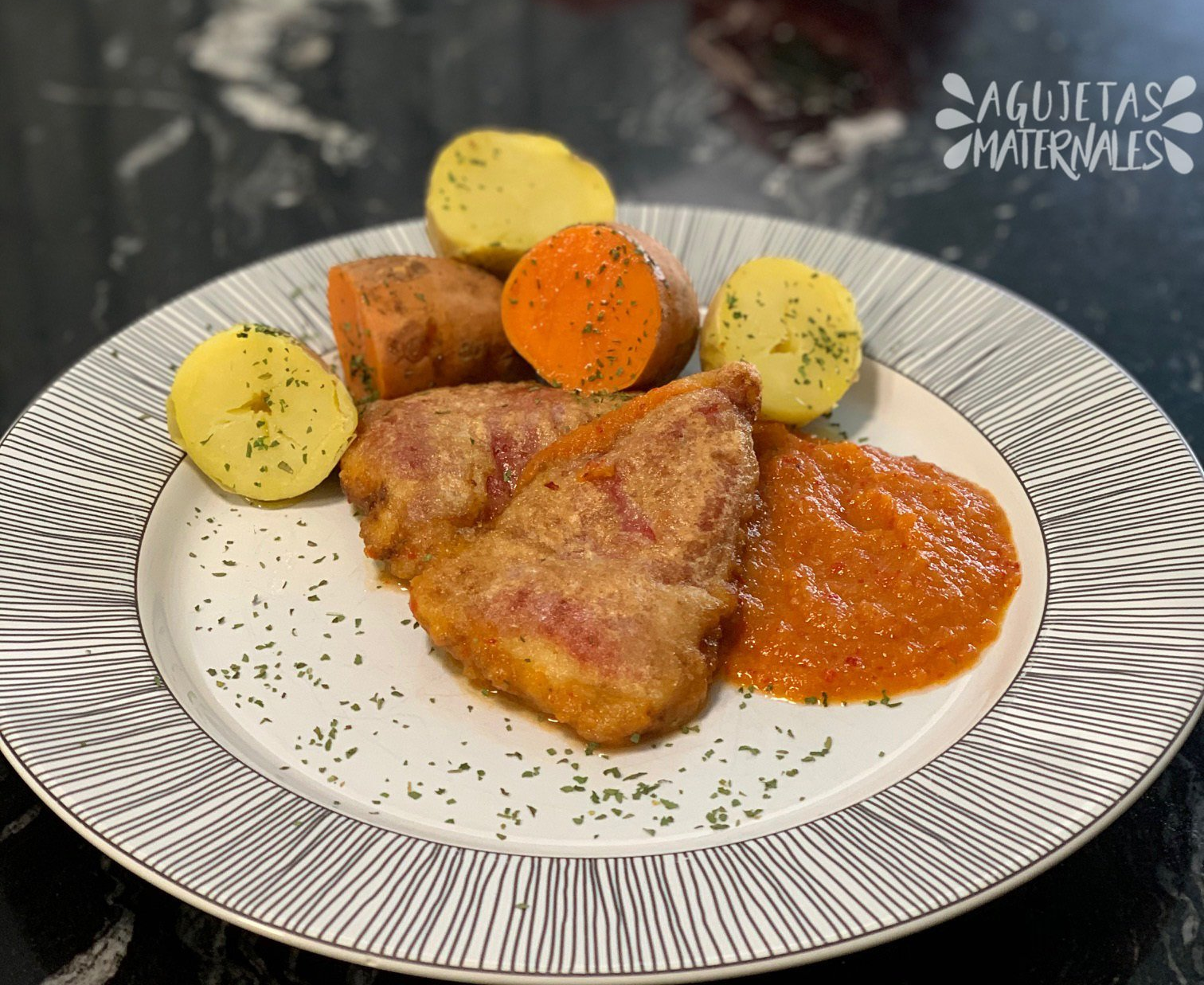 pimientos rellenos de bacalao con patatas y boniato
