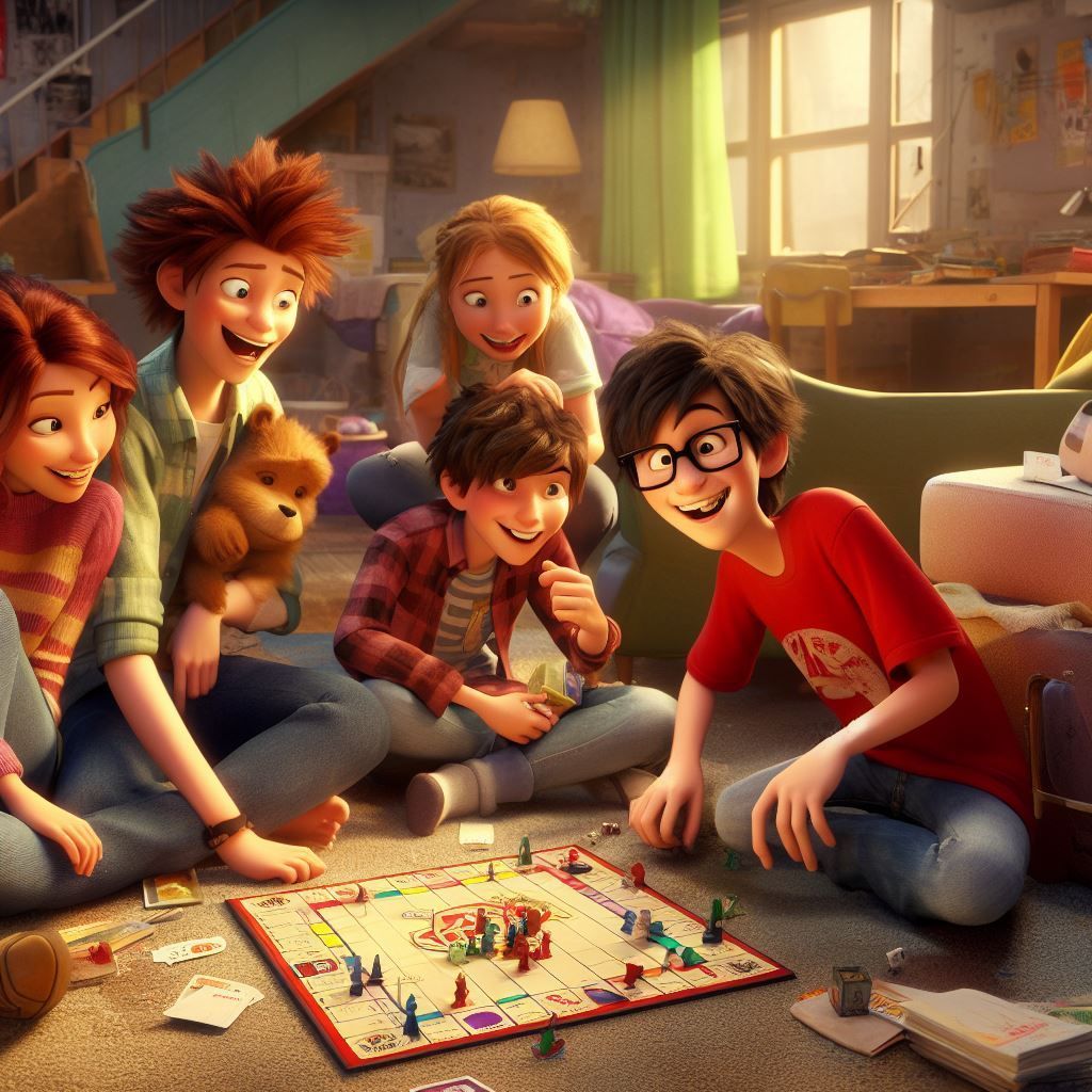 Unos adolescentes juegan a juegos de mesa en una habitación