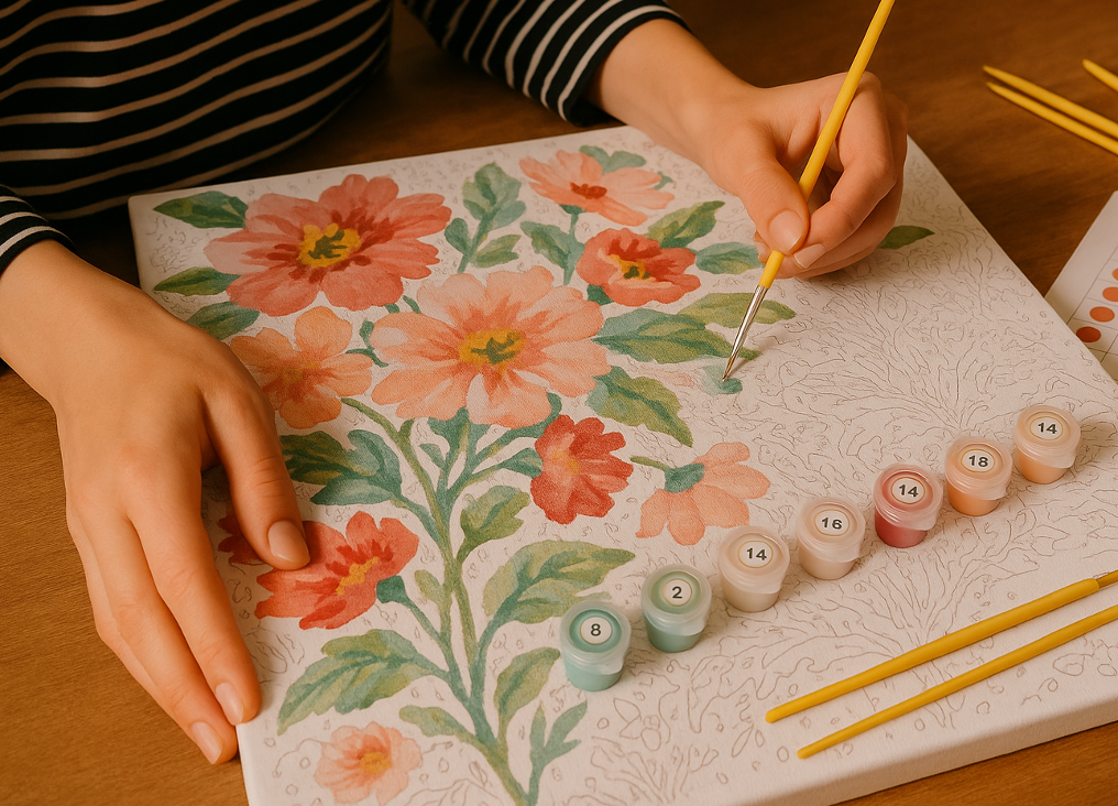 Manos pintando pintura por números