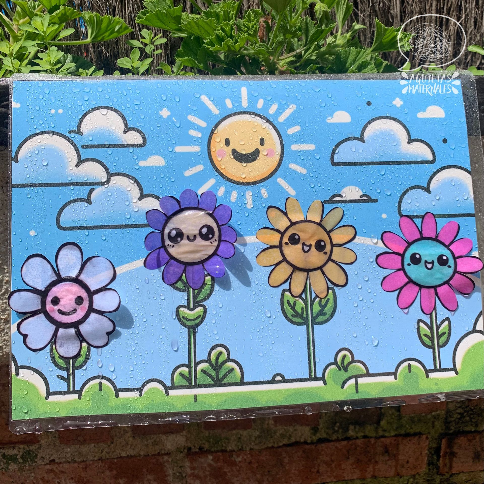 una foto de una imagen de flores y un solo en un jardín
