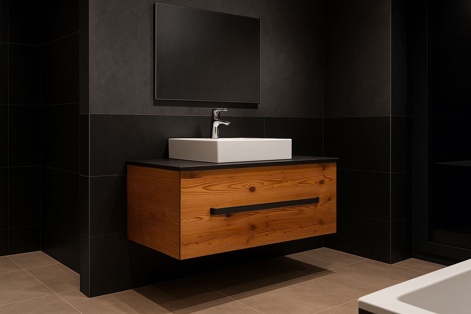 Waschtisch O von woodesign Waschtischunterschrank 90 cm in O-Form aus Altholz mit einer Ablagefläche und Waschbecken