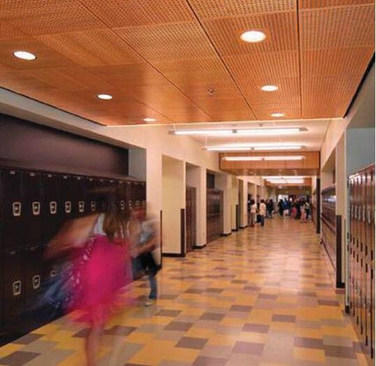 perforated wood ceiling panels
ceiling design ideas
acoustical ceilings
classroom acoustic design
