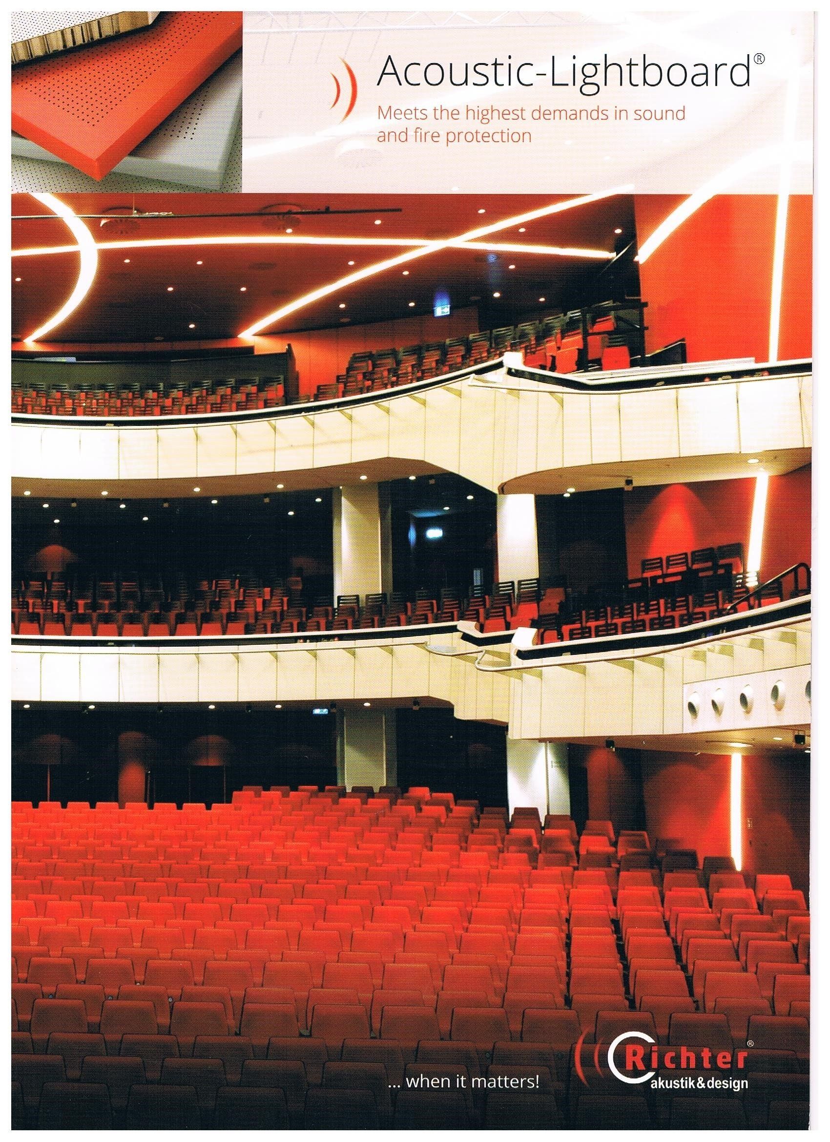 Richter Acoustic-Lightboard panel brochure microperforated ceiling tiles in real wood or egger high pressure laminates