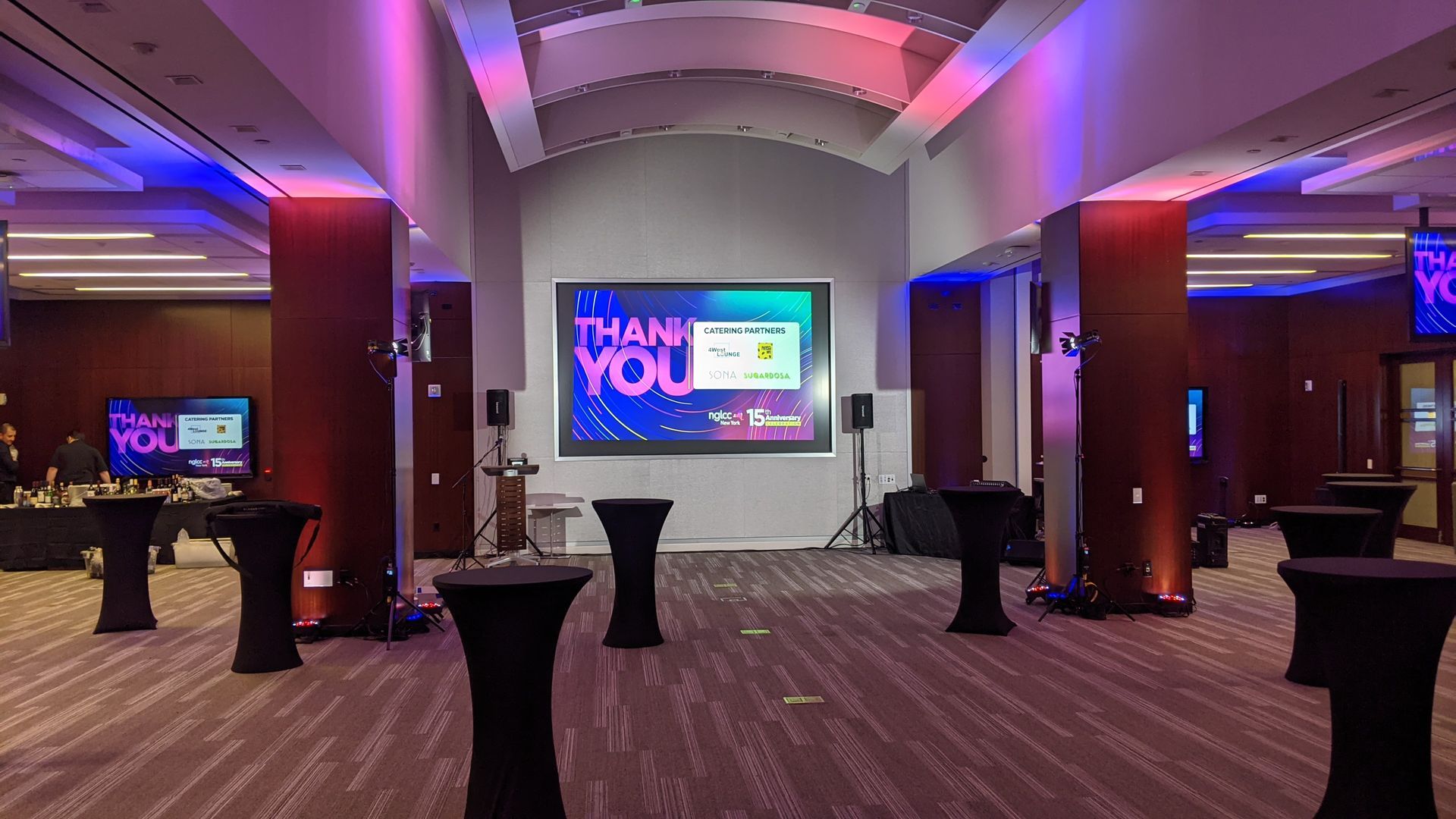 Uplighting to add color to an otherwise utilitarian space in NYC, Lighting Production by the House Of Jax Uplighting to add color to an otherwise utilitarian space in NYC, Lighting Production by the House Of Jax