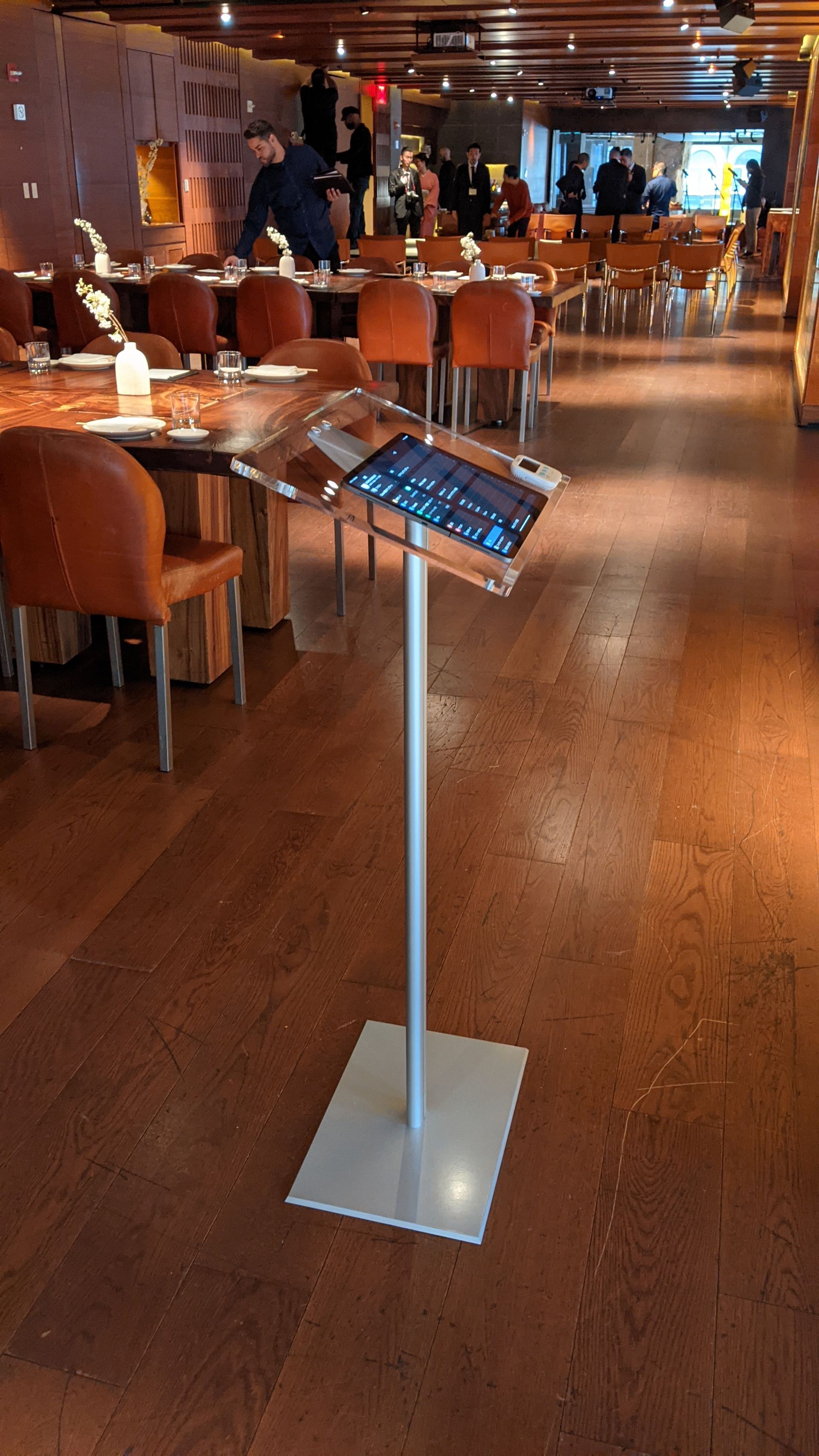 Rental Pipe and Drape Hardware in NYC - BASE WIT PI Rental Podium Clear Plexi Top, Single Aluminum Upright in NYC