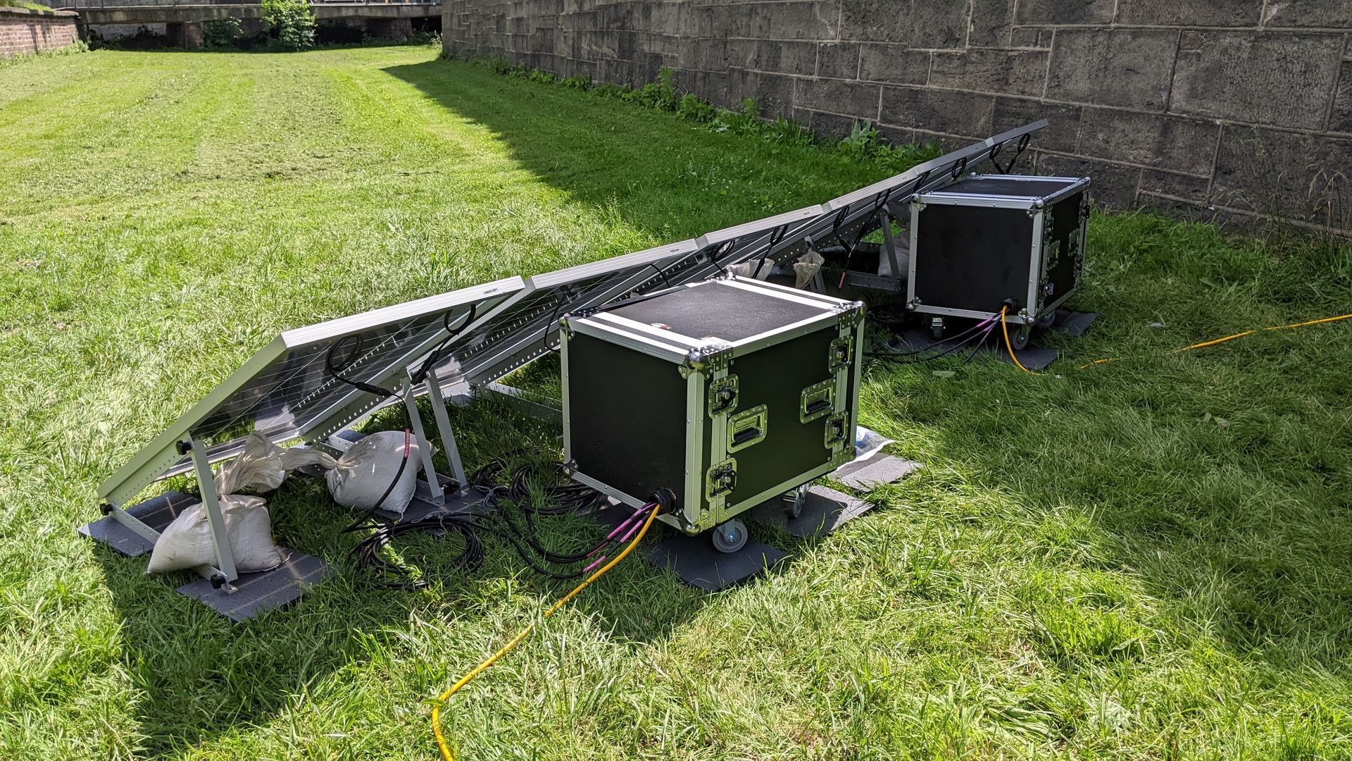 Solar Panels and Battery Racks to power an outdoor event for 2 weeks Solar Panels and Battery Racks to power an outdoor event for 2 weeks