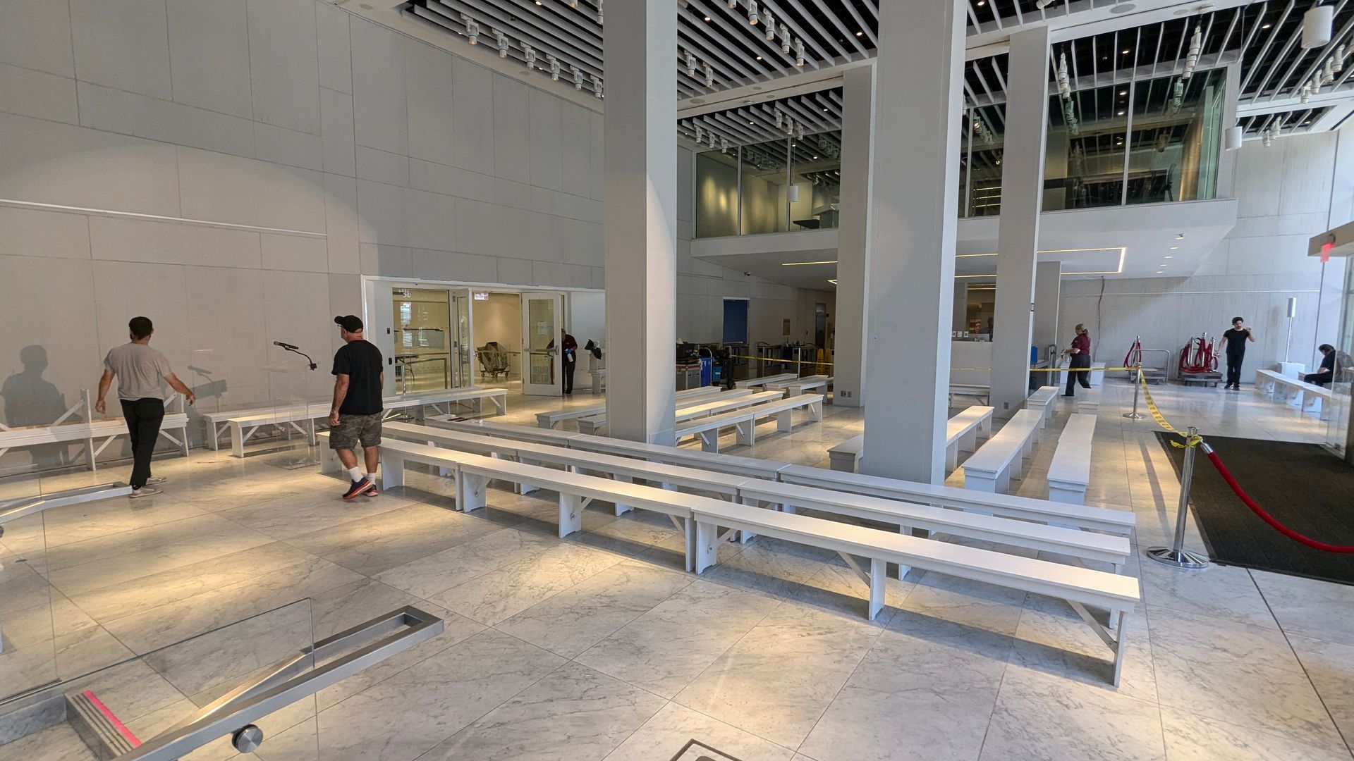 White Benches by the House Of Jax being loaded in to a NYFW event White Benches by the House Of Jax being loaded in to a NYFW event