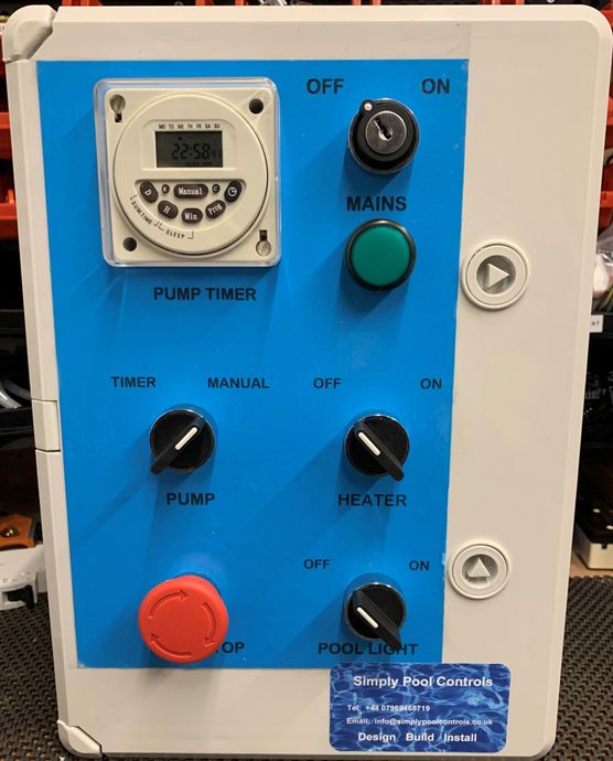 The SPC105 panel offers full control over your pool equipment, Digital timer controlling pump circuit. Mcb circuit protection on all outgoing circuits (See picture below)