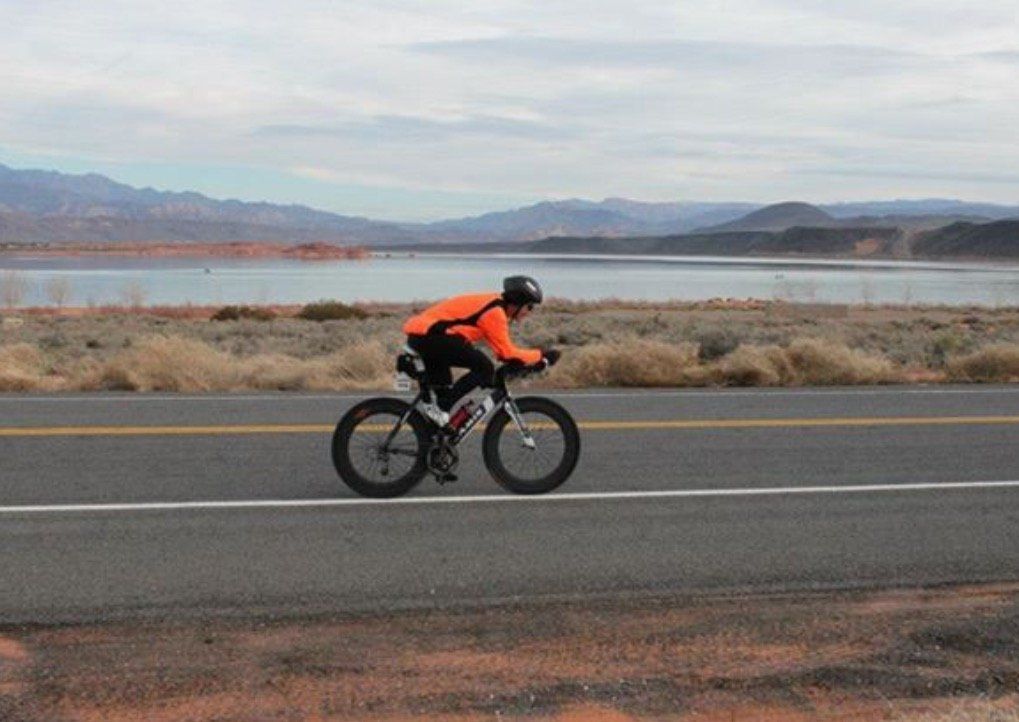 Biker on a road racing