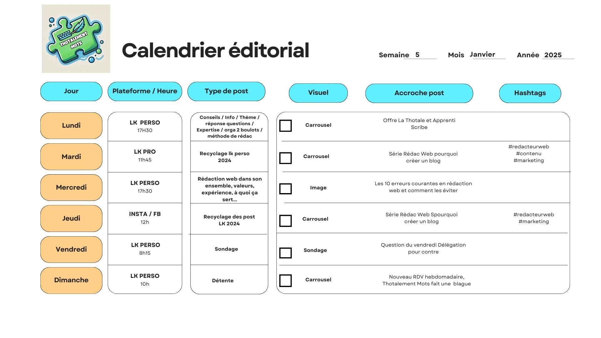 Exemple du calendrier éditorial de Thotalement Mots Exemple du calendrier éditorial de Thotalement Mots