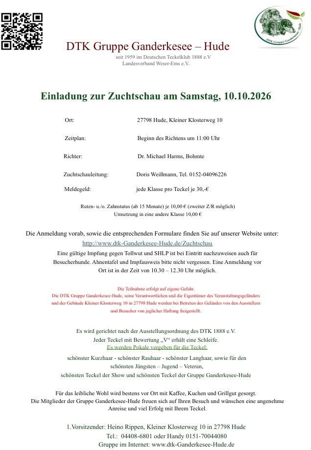 Einladung zur DTK Zuchtschau am 10. Oktober 2026