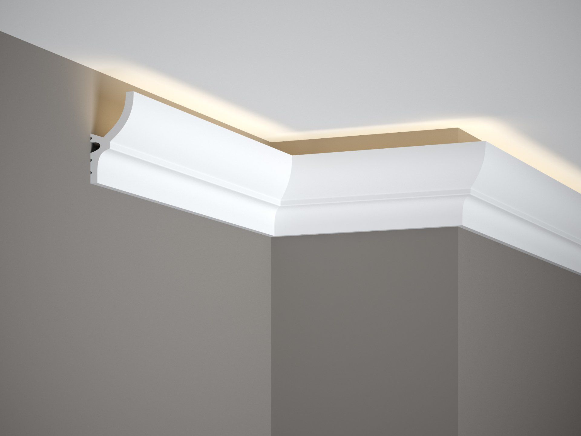 Mardom Decor | MD070 | Deckenleiste für indirekte Beleuchtung - Eine nachhaltige, stylische und leichte Deckenleiste aus Polymer Kunststoff für die indirekte Beleuchtung Ihres Interieurs. Diese klassische Wandabschlussleiste ist das dekorative Element, das Ihrem Raum den letzten Schliff gibt. Die Deckenleiste ist resistent gegen UV-Strahlung und eignet sich hervorragend für alle Innenräume. Durch die ausgewogenen Proportionen der Leiste wird ein harmonisches Lichtdesign erzeugt, das Ihnen ein atmosphärisches Raumgefühl vermittelt. Die Länge der Leiste beträgt 2 Meter, die Höhe 7,2 cm und die Breite 4,0 cm.