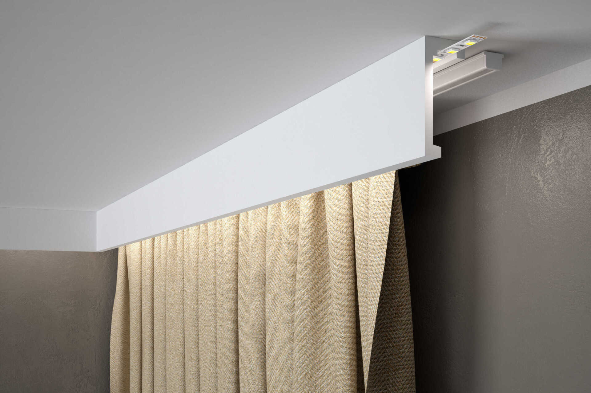 LED Gardinenblende für indirektes Licht am Fenster. LED Band geeignet.