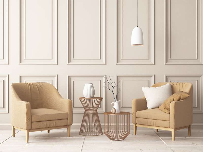 Wandkasestten mit Wandleisten von Mardom Decor. Wandfelder oben und unten an der Wand. Einfach zum kleben.