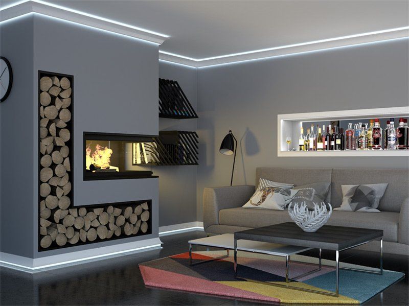 Moderne Deckenleisten mit LED Beleuchtung für Wand und Decke