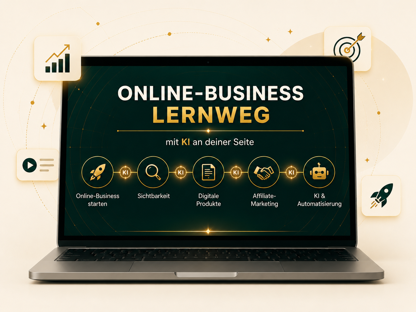Infografik: So startest du dein Online-Business mit digitalen Produkten, Affiliate-Marketing, Monetarisierung und KI-Automatisierung
