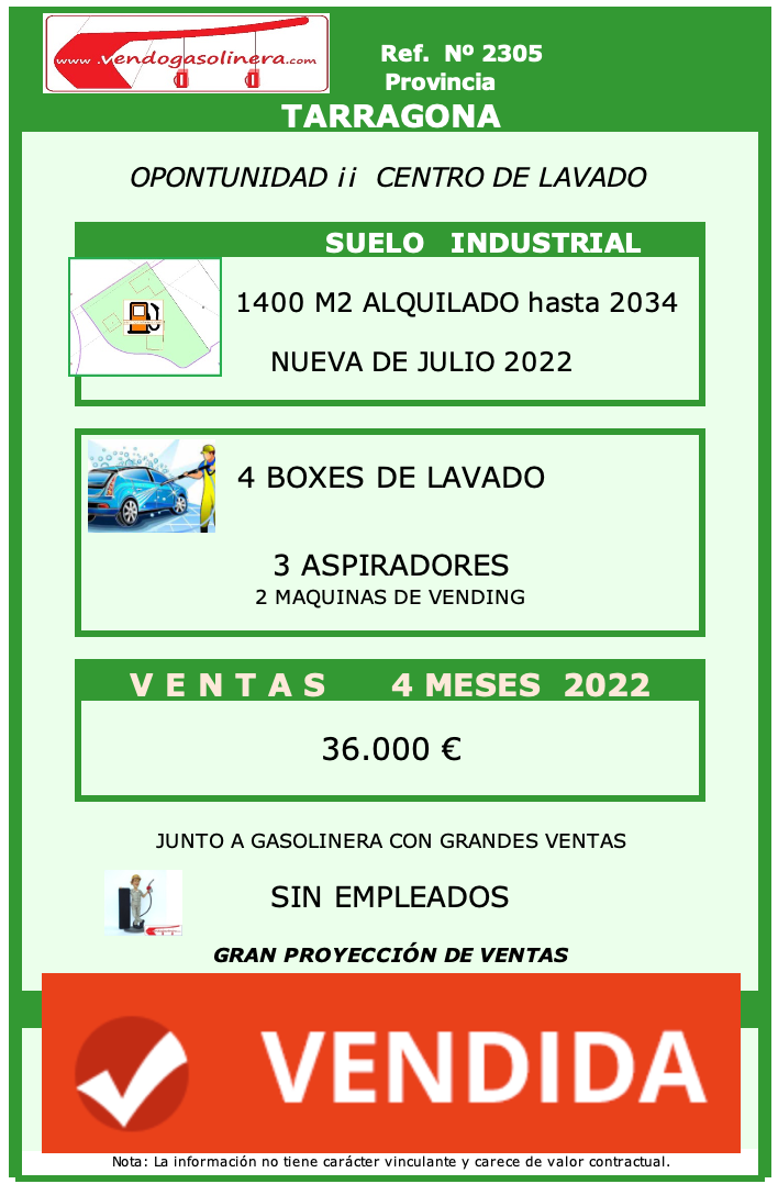 REF 2305 - TARRAGONA Centro de lavado TARRAGONA