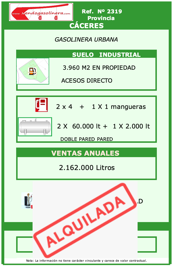 2307 - CACERES Gasolinera en Venta CACERES URBANA