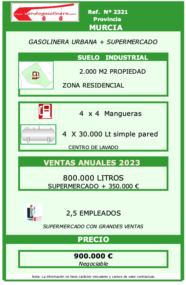 Ref. 2321 - MURCIA GASOLINERA URBANA + SUPERMERCADO MURCIA
