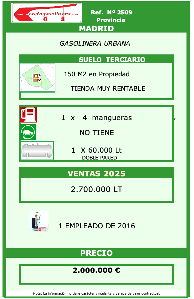 Ref. 2509 - MADRID URBANA Gasolinera URBANA MADRID Provincia