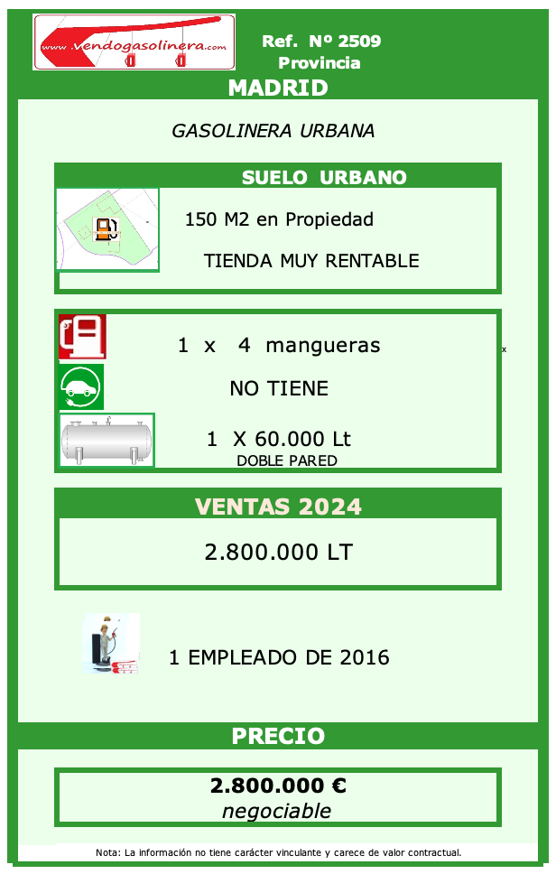 Ref. 2509 - MADRID URBANA Gasolinera URBANA MADRID Provincia