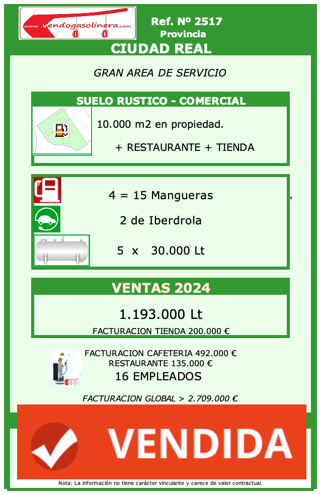 Ref. 2517 - C.REAL - AREA DE SERVICIO GRAN AREA DE SERVICIO AUTOVIA