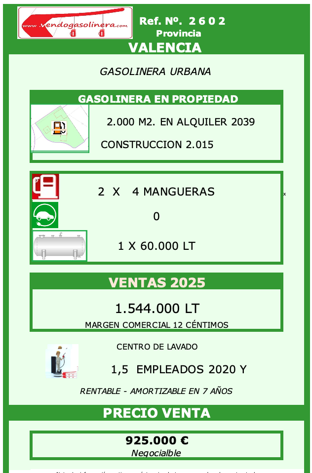 Ref. 2602 VALENCIA. Urbana Venta Gasolinera Urbana VALENCIA