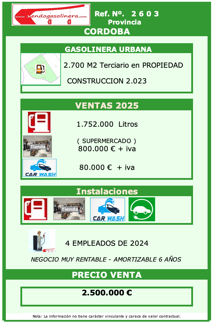 Ref.2603 - CORDOBA Gasolinera en venta en Córdoba - Urbana - GRANDES VENTAS