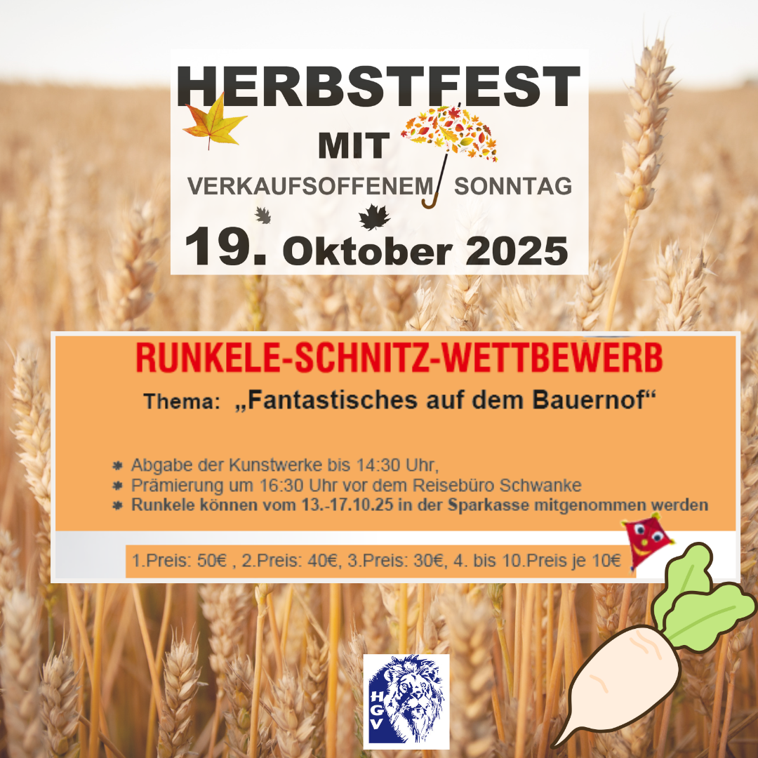 Herbstfest Bonndorf mit verkaufsoffenem Sonntag und Runkeleschnitzwettbewerb