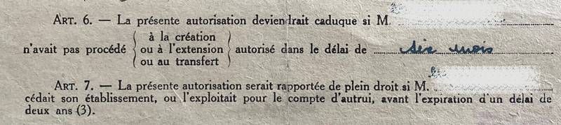 Autorisation de commerce suite