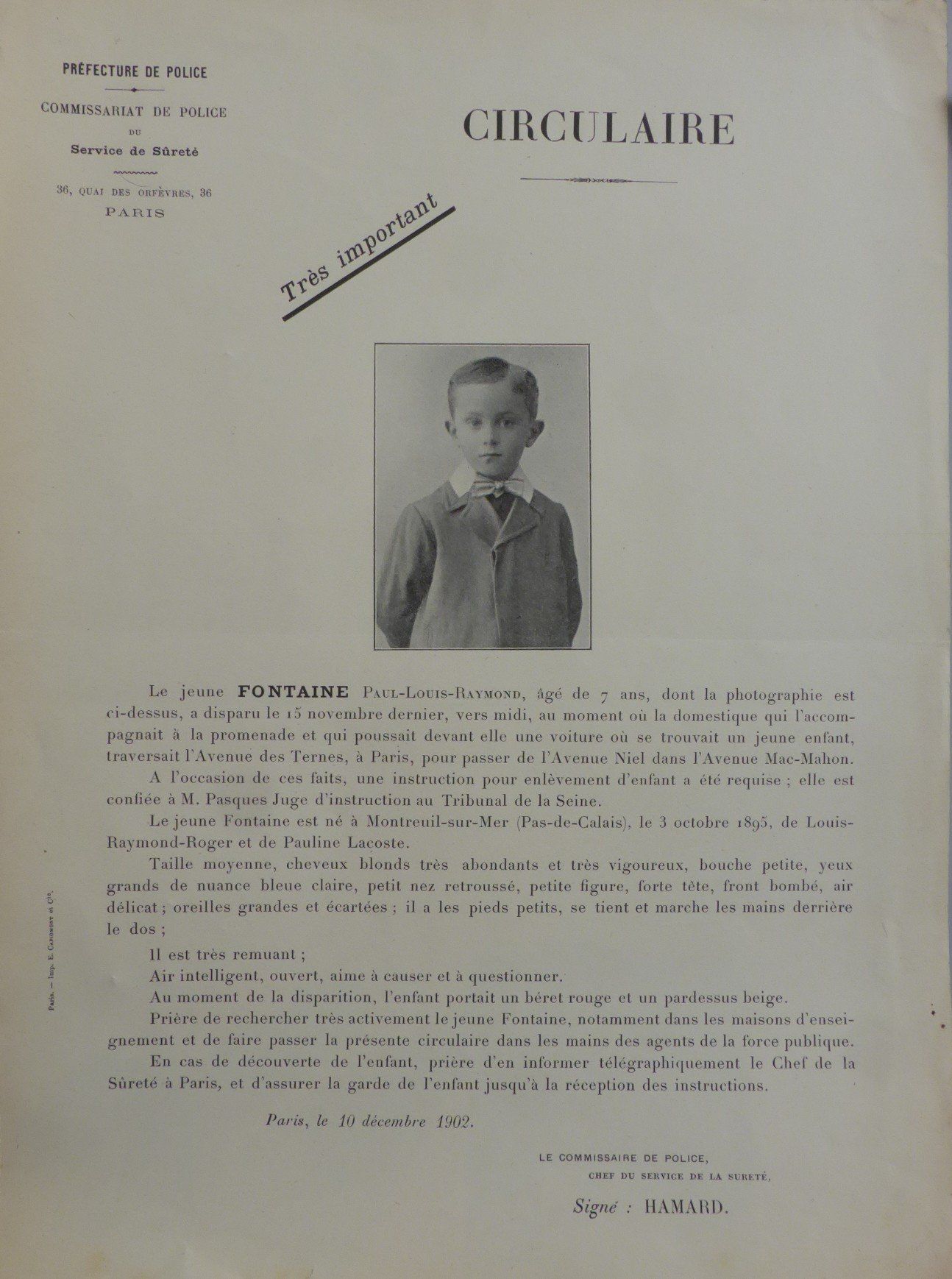 Circulaire de l'enfant kidnappé