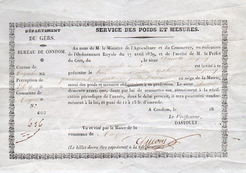 Vérification poids et mesures