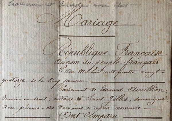 Extrait d'un contrat de mariage