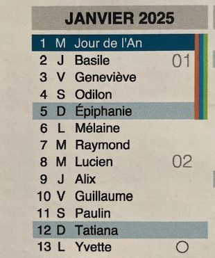 Calendrier 2025
