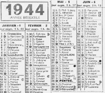 Calendrier des postes 1944