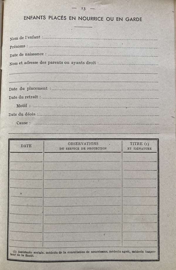 Carnet nourrice enfant