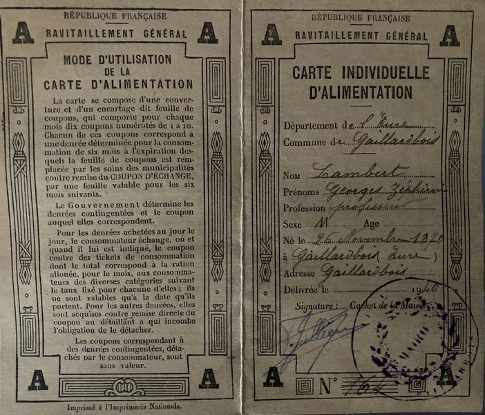 Carte d'alimentation 1940