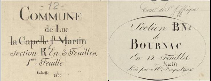 Exemples de cartouches d'anciennes communes