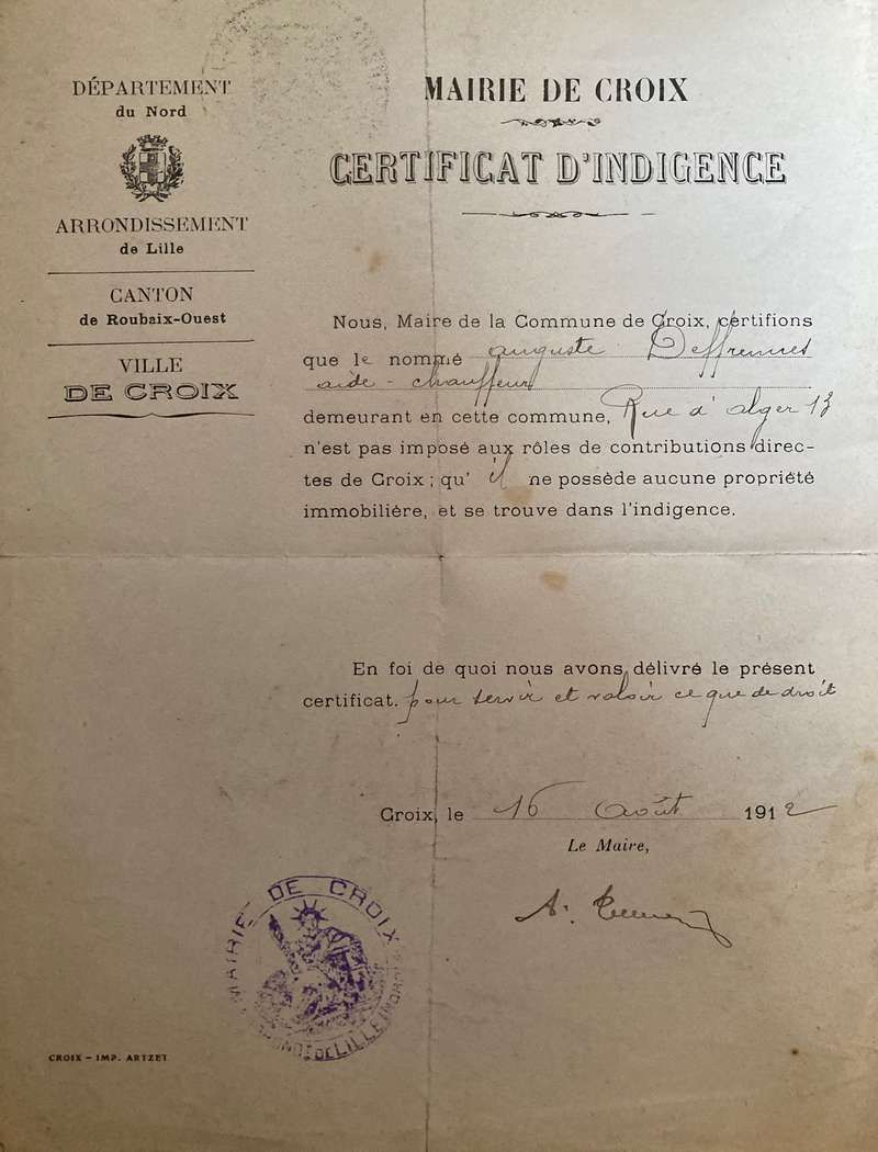 Certificat d'indigence