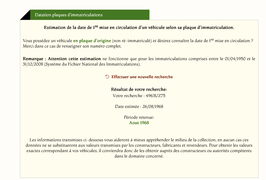 Voiture après 1950 - Datation