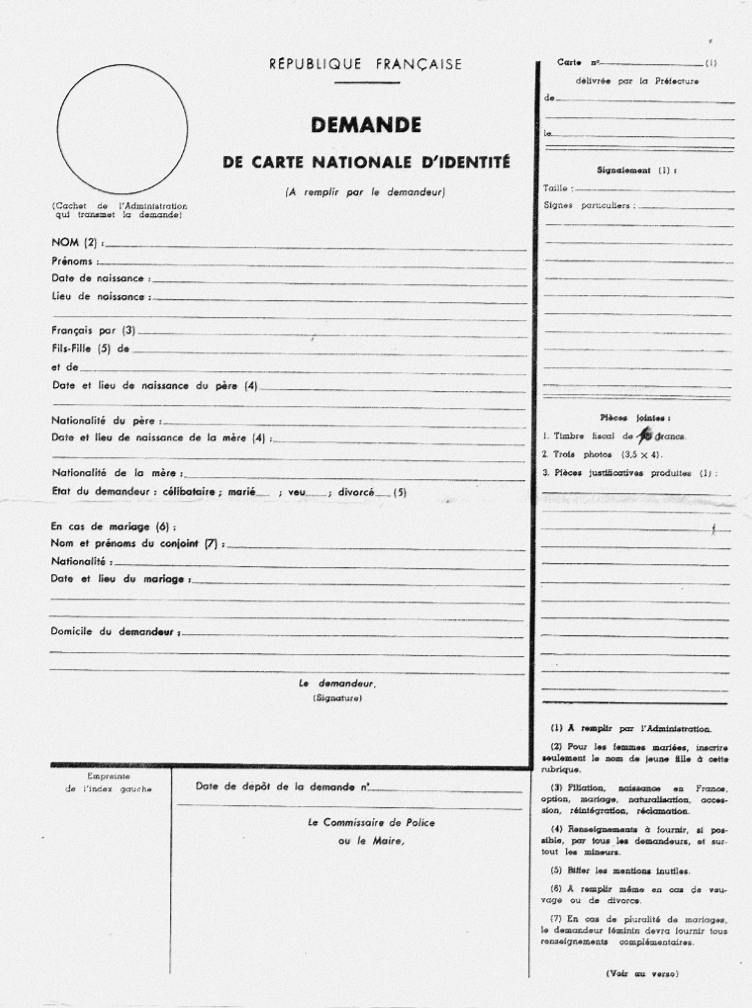 Dossier demande carte identité