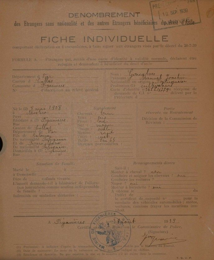 Fiche individuelle dénombrement des Espagnols
