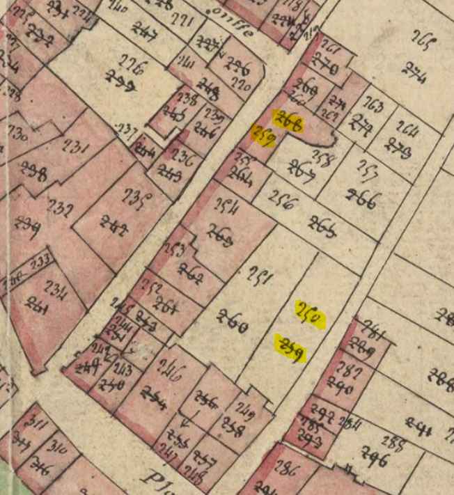 Une feuille de section du cadastre où les numéros sont barrés